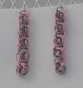 Anodized aluminum rings colors: pink and black ice weave: beestings size: 1  3/4